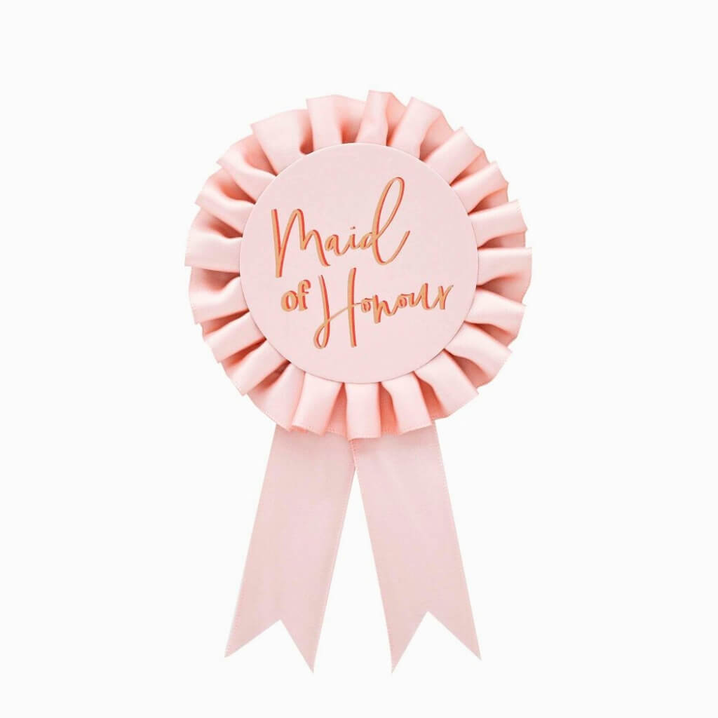 Blush pink satin Maid of Honour rosette badge for hen parties