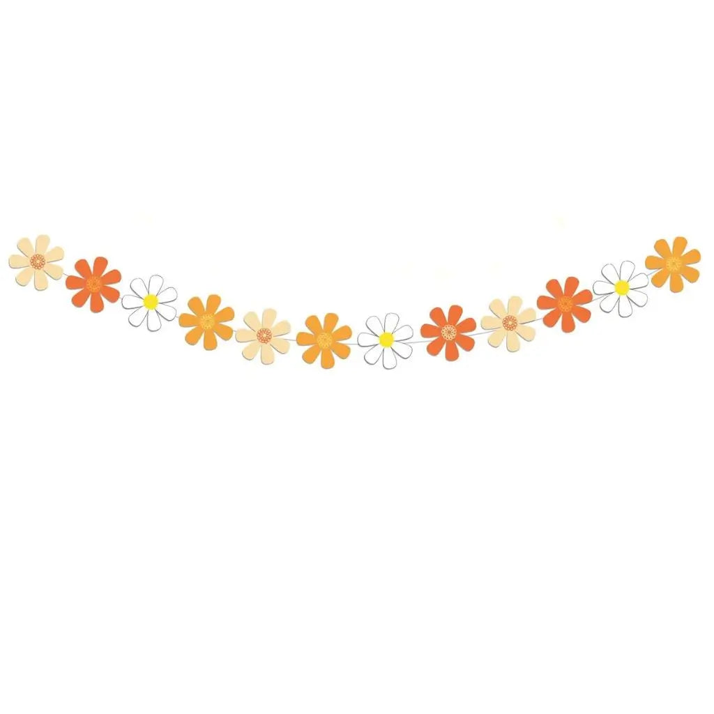 Boho Groovy Orange Daisy Flower Paper Garland