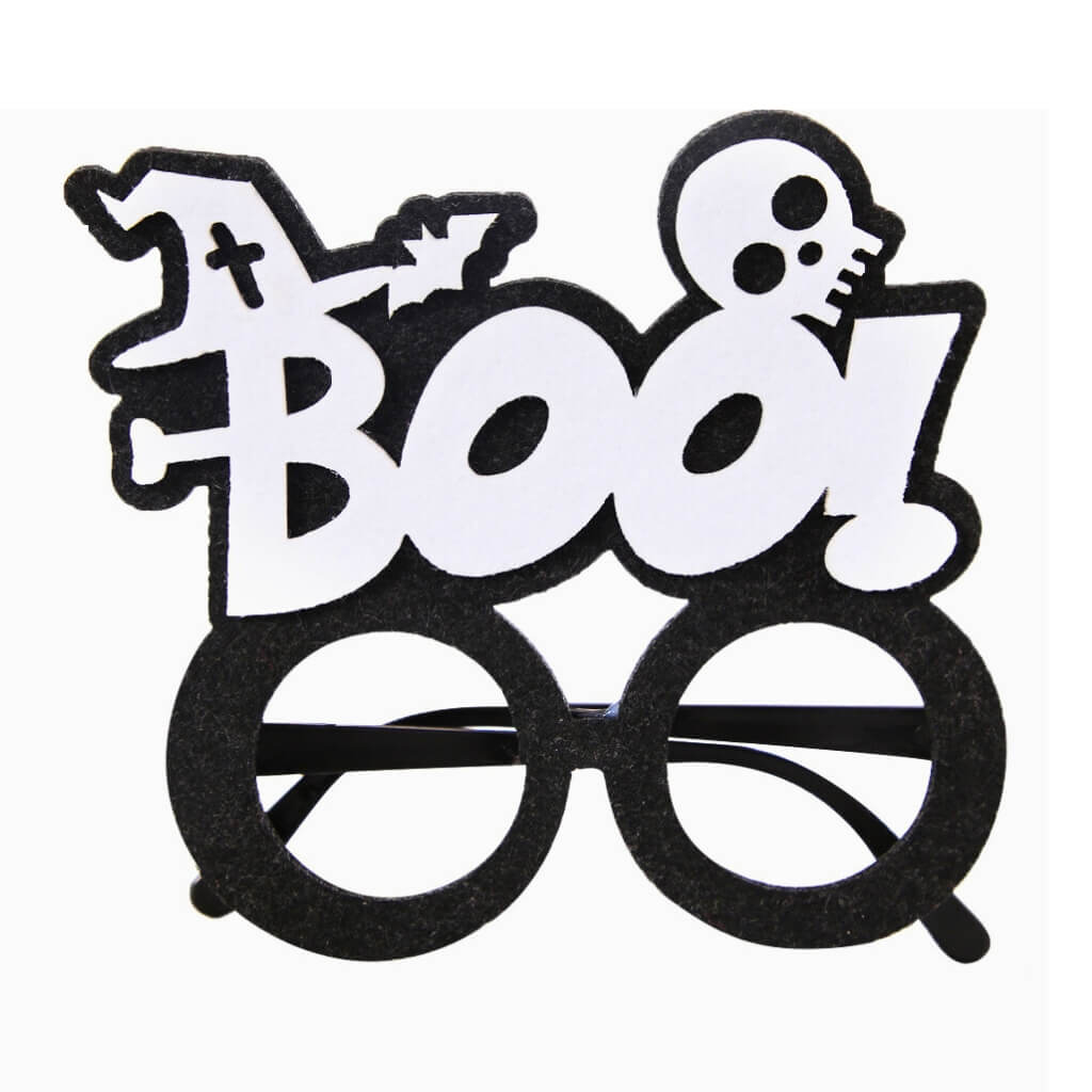 White Halloween BOO Skull Black Paper Glasses