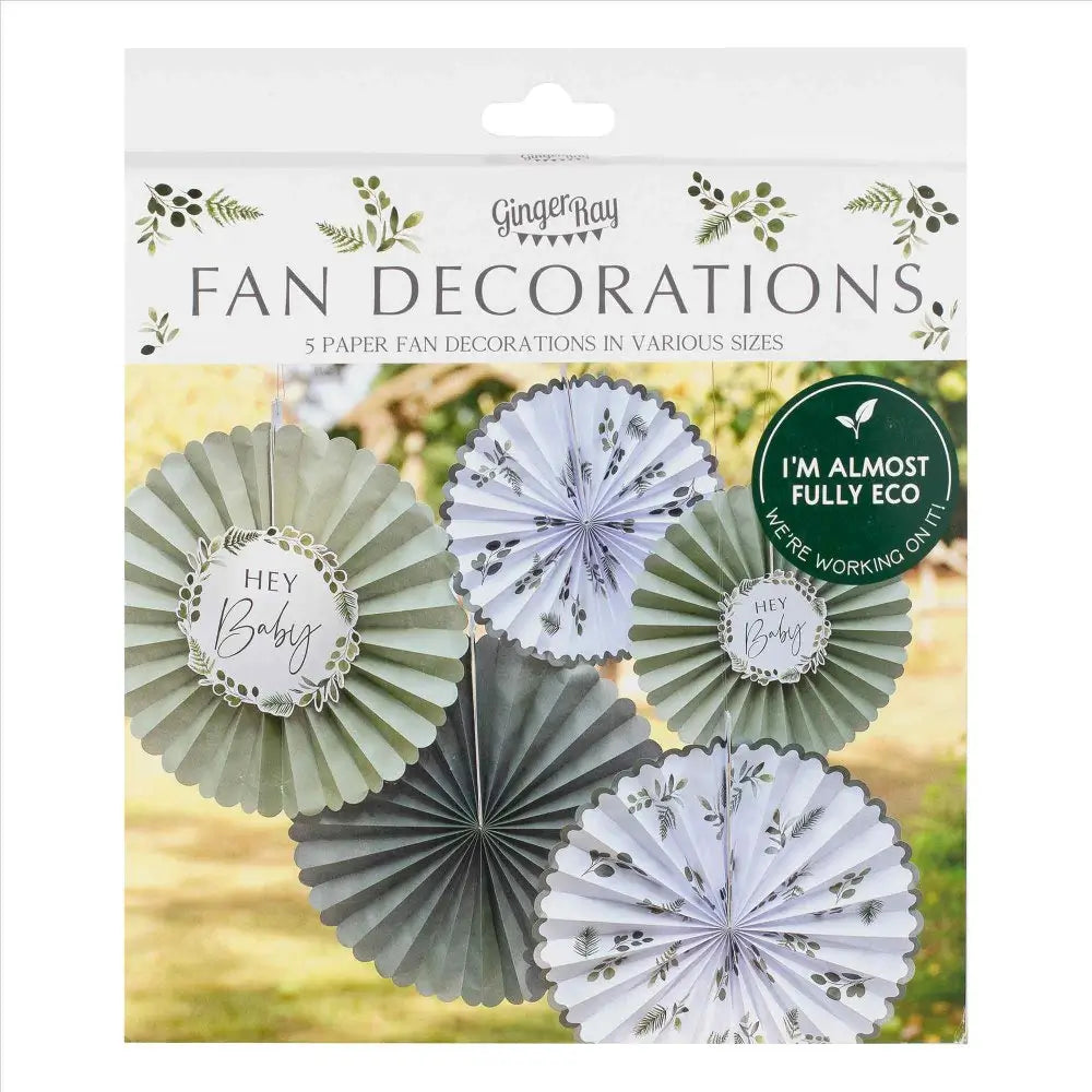 Botanical Baby Paper Fan Decorations 5pk