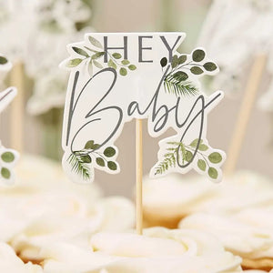 Botanical Baby Shower hey baby Cupcake Toppers 12pk