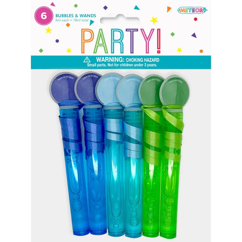 Boy's Assorted Blue & Green Bubbles & Wands 6 pack birthday party favours supplies