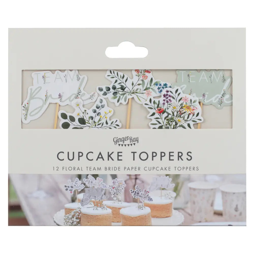 Floral Team Bride Hen Party Cupcake Toppers 12pk