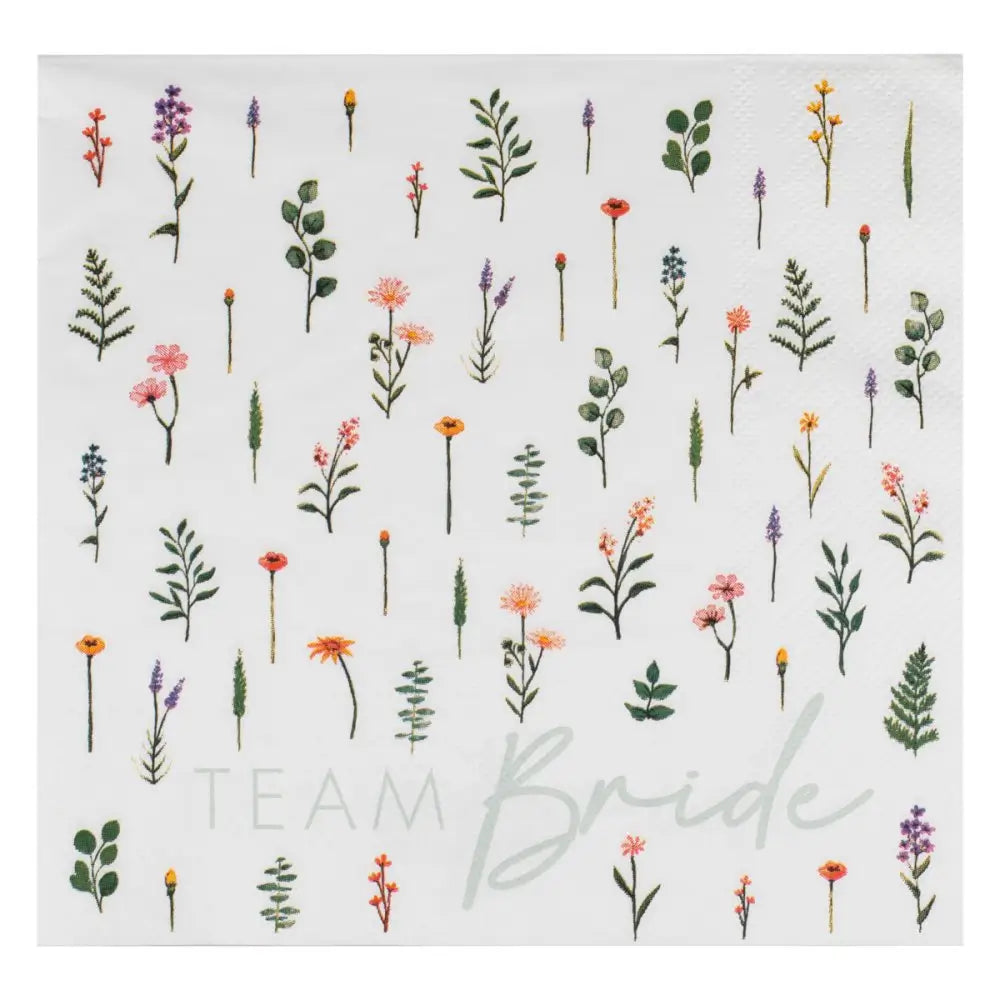 Floral Team Bride Hen Party Paper Napkins 16pk