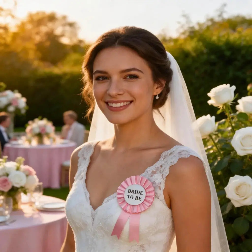 Bride To Be pink ribbon badge for bridal shower and hen party