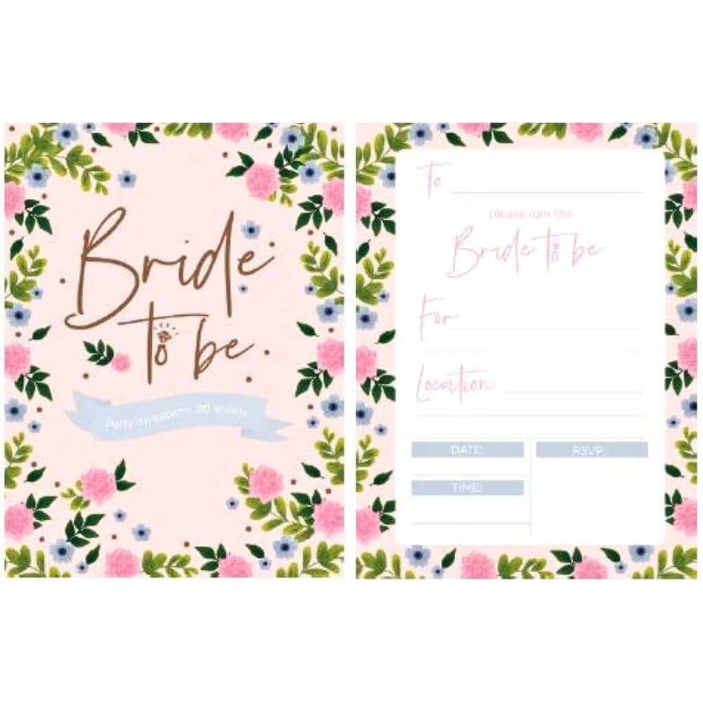 Pink floral Bride to Be bridal shower invitation cards 20 pack
