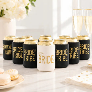 White Bride & Black Bride Tribe Gold Glitter Stubby Holder