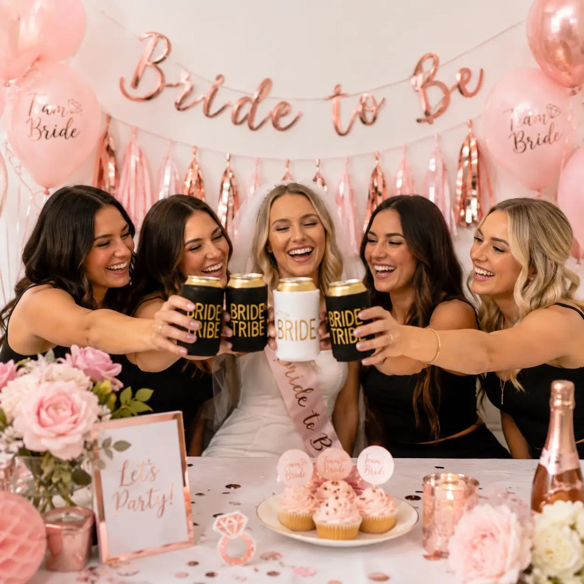 White Bride & Black Bride Tribe Gold Glitter Stubby Holder