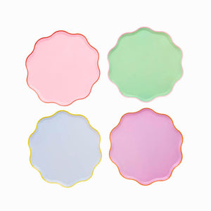vibrant scalloped edge paper plates in mixed colours for birthdays