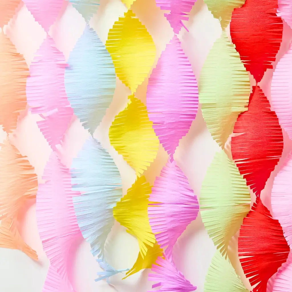 Pack of 8 colourful crepe streamers, each 15cm x 20m, for rainbow and birthday party decorations