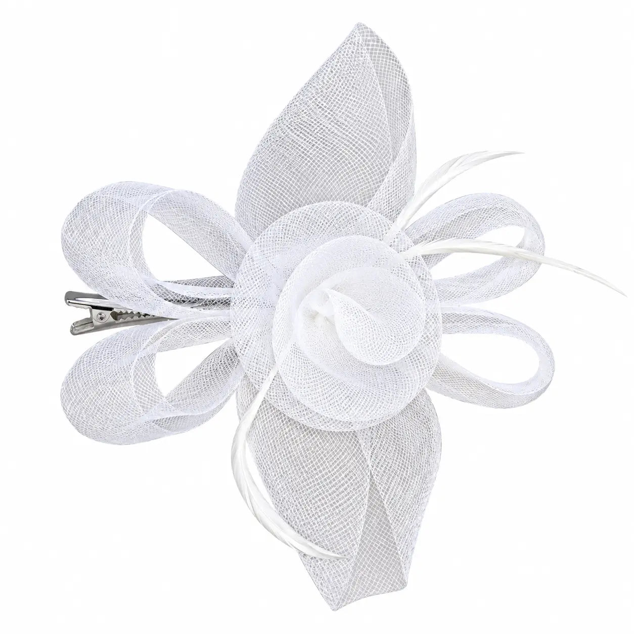 Brooke white mesh rose fascinator hair clip with open decorative loops