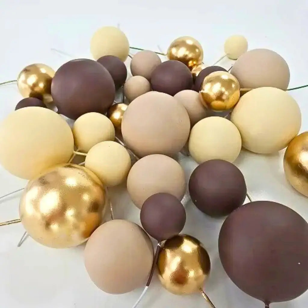 Non-edible decorative brown cream gold foam balls for cakes
