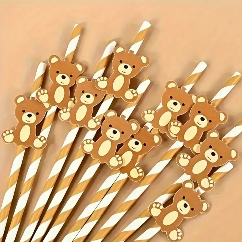 Teddy Bear Paper Party Straws 10pk for baby shower