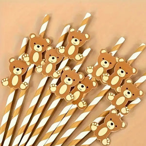 Teddy Bear Paper Party Straws 10pk for baby shower