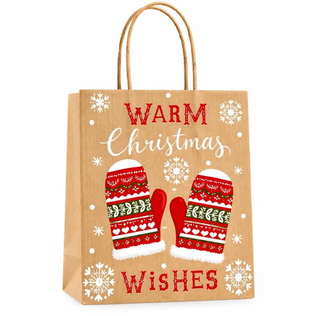 Brown Vintage Christmas Kraft Paper Gift Bag with Handles