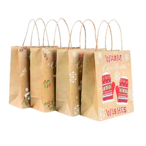 Brown Vintage Christmas Kraft Paper Gift Bag with Handles