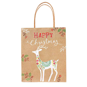 Brown Vintage Christmas Kraft Paper Gift Bag with Handles