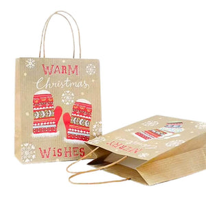 Brown Vintage Christmas Kraft Paper Gift Bag with Handles