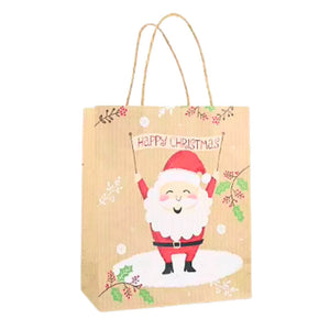 Brown Vintage Christmas Kraft Paper Gift Bag with Handles