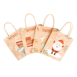 Brown Vintage Christmas Kraft Paper Gift Bag with Handles