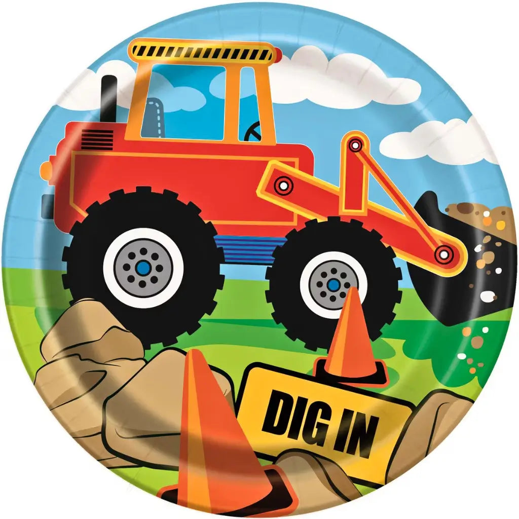 Bulldozer Construction Party Paper Plates 23cm 8 Pack