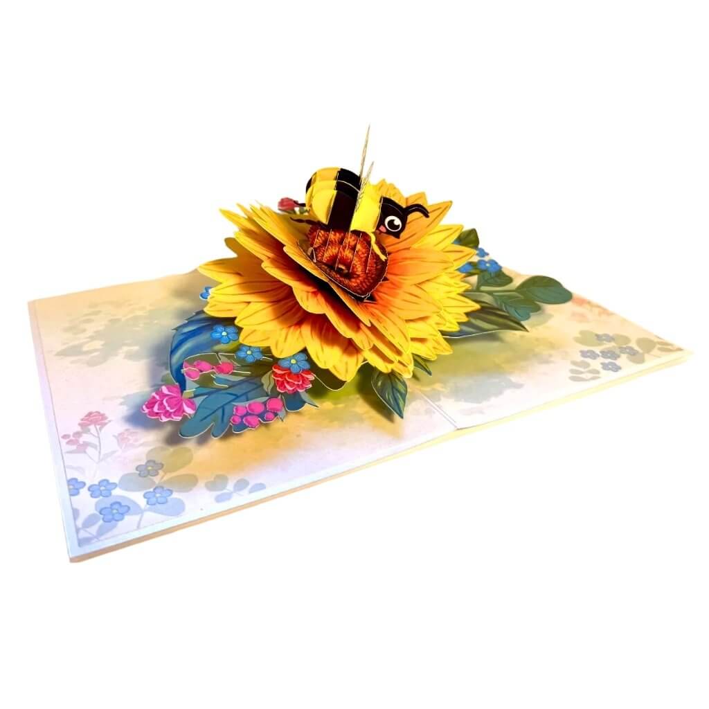 Bumblebee Attracting Sunflowers 3D Pop Up Greeting Card