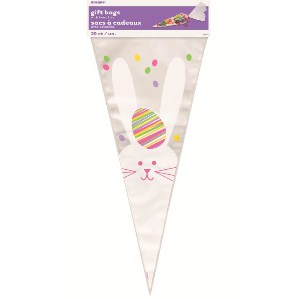 Pack of 20 Bunny Rabbit Cellophane Cone Treat Bags