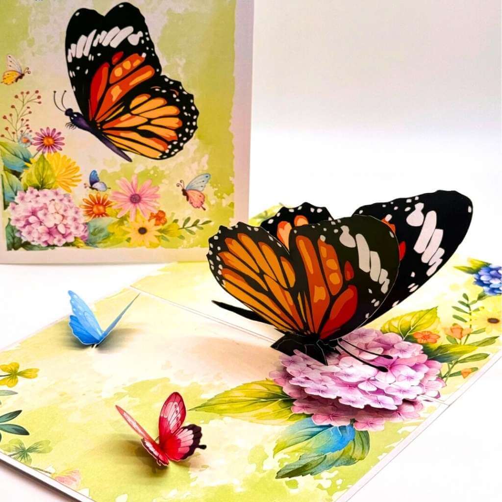 Butterflies & Hydrangea Flowers 3D Pop Up Greeting Card – Birthday, Nature Lovers, Special Occasion