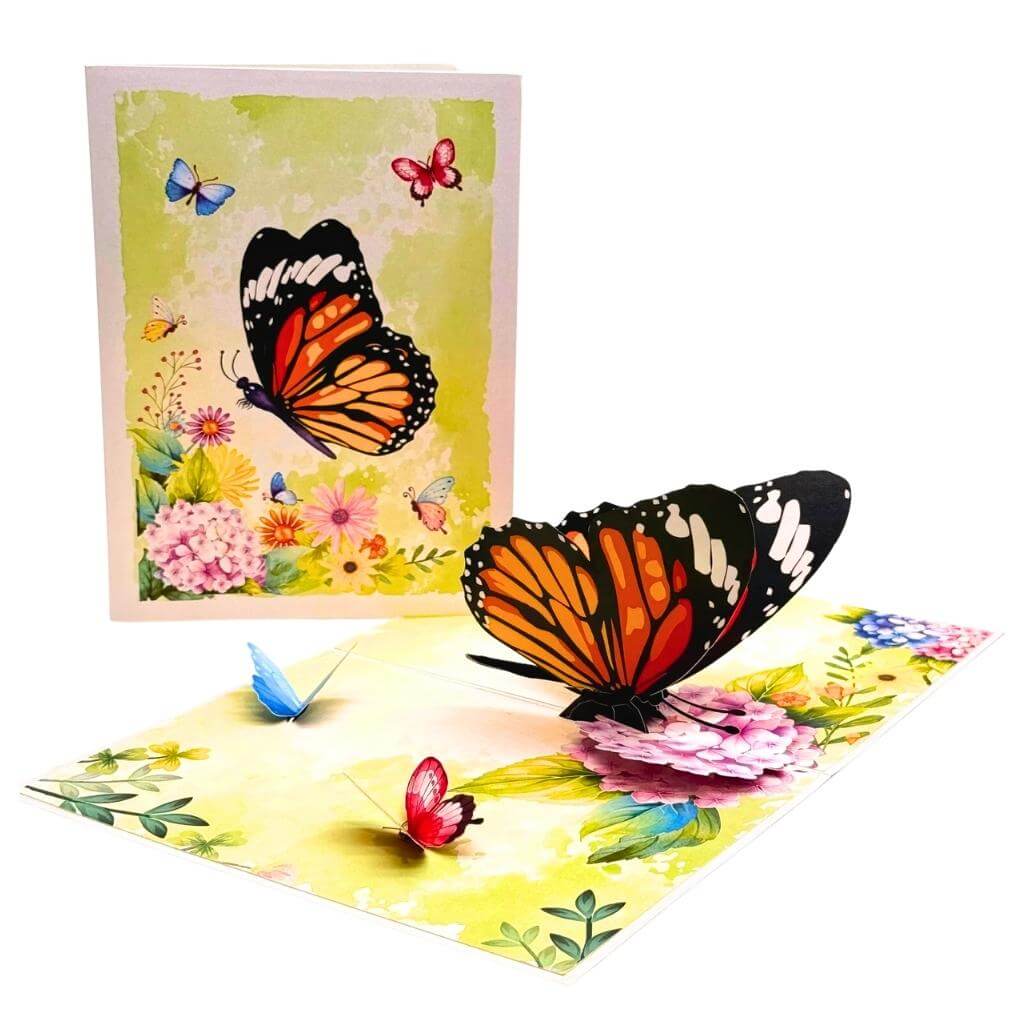 Butterflies & Hydrangea Flowers 3D Pop Up Greeting Card – Birthday, Nature Lovers, Special Occasion