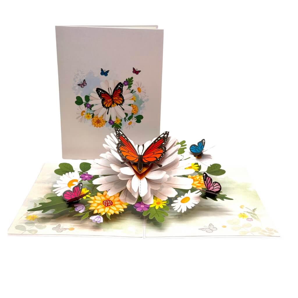 handmade Butterflies &amp; Daisy Flowers 3D Pop Up Greeting Card for All Occasions
