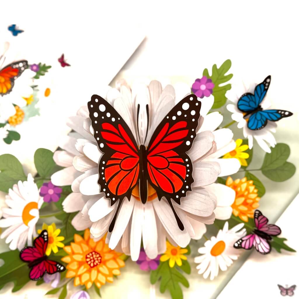 handmade Butterflies &amp; Daisy Flowers 3D Pop Up Greeting Card for All Occasions