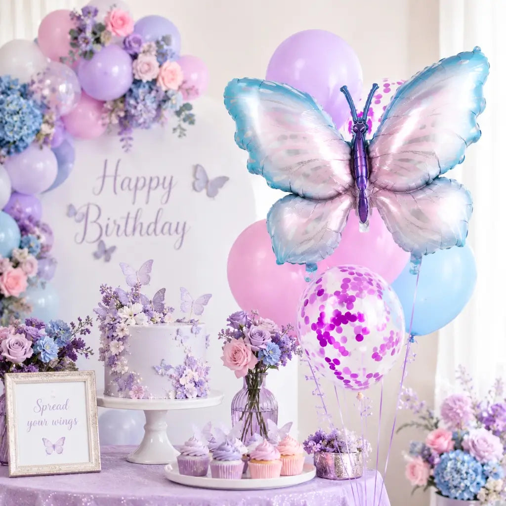 Purple pastel butterfly balloons