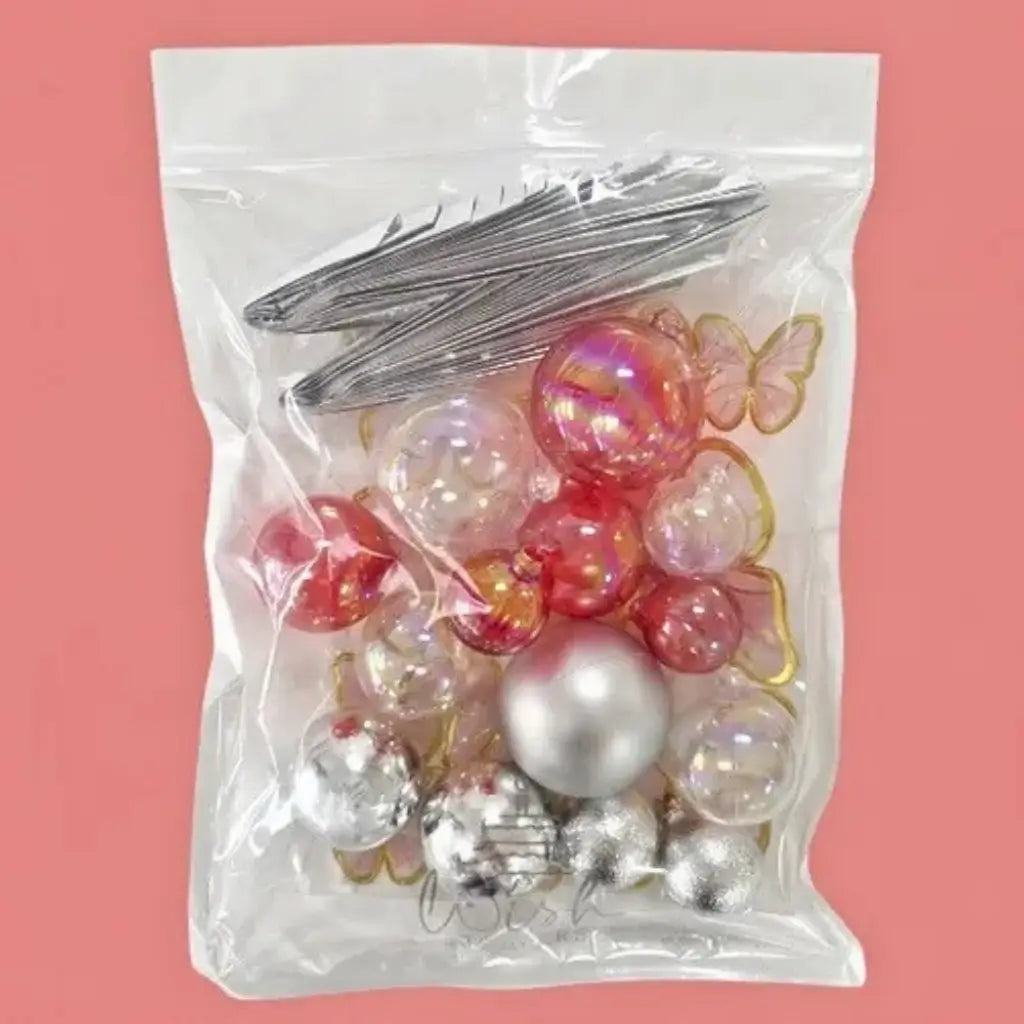 Red Silver Cake Decorating Kit with Butterflies and Fans