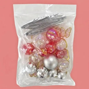 Red Silver Cake Decorating Kit with Butterflies and Fans