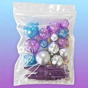 Blue purple silver cake topper set 27-piece with paper fans, foam balls & butterflies