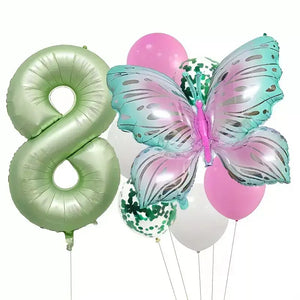 Butterfly All Age Birthday Balloon Bundle 8pk age 8