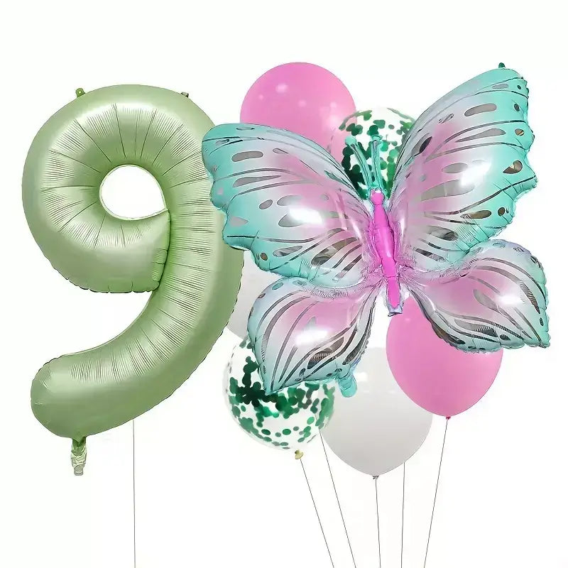 Butterfly All Age Birthday Balloon Bundle 8pk age 9