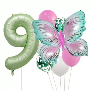 Butterfly All Age Birthday Balloon Bundle 8pk age 9