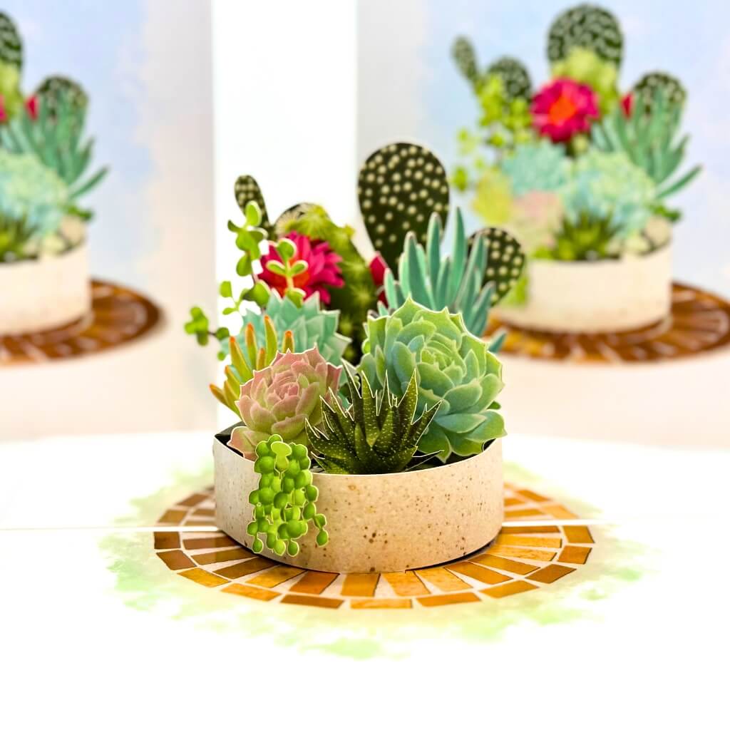 Green Cactus & Succulent Garden 3D Pop Up Greeting Card