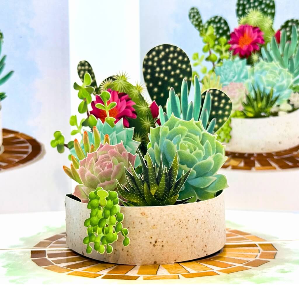 Green Cactus & Succulent Garden 3D Pop Up Greeting Card