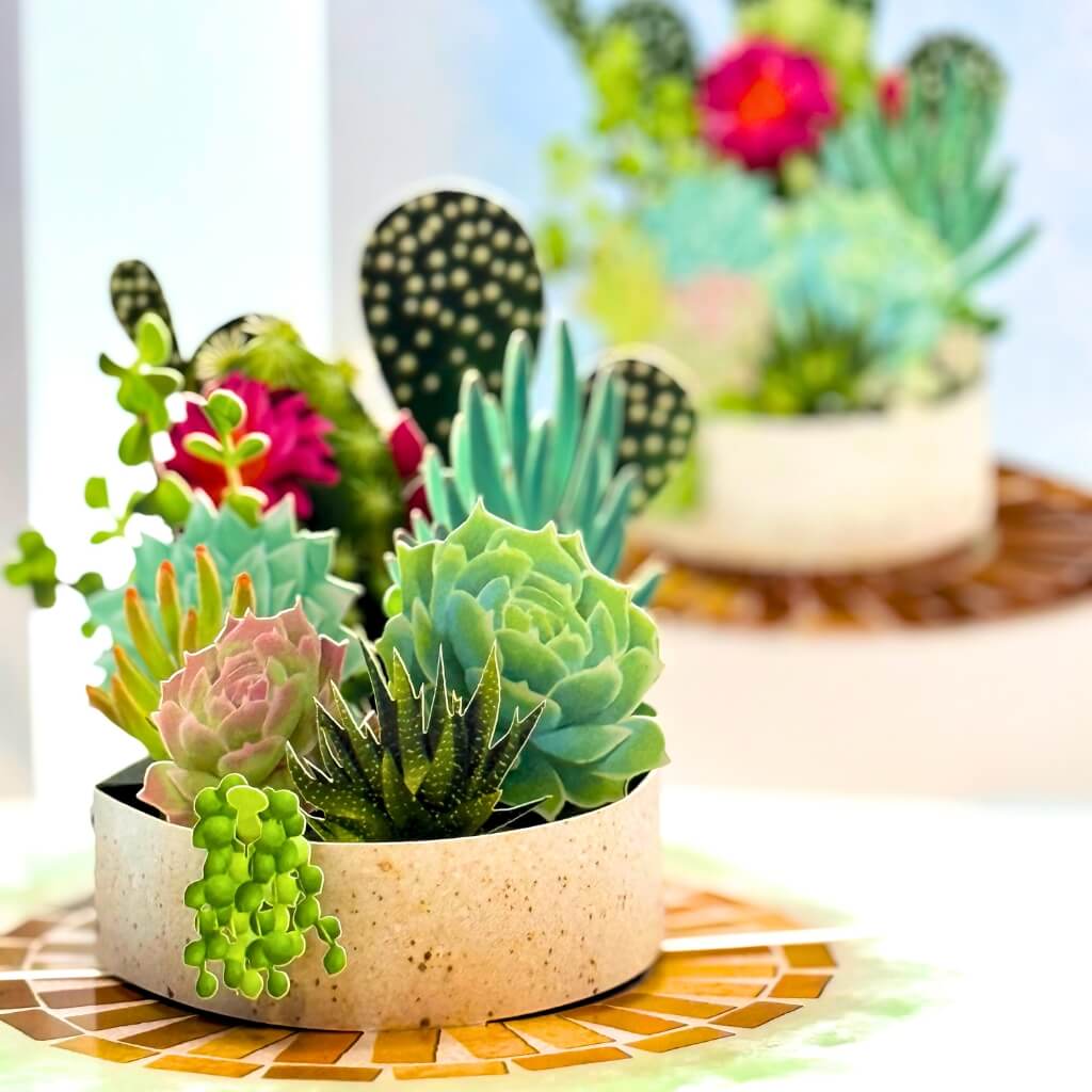 Green Cactus & Succulent Garden 3D Pop Up Greeting Card