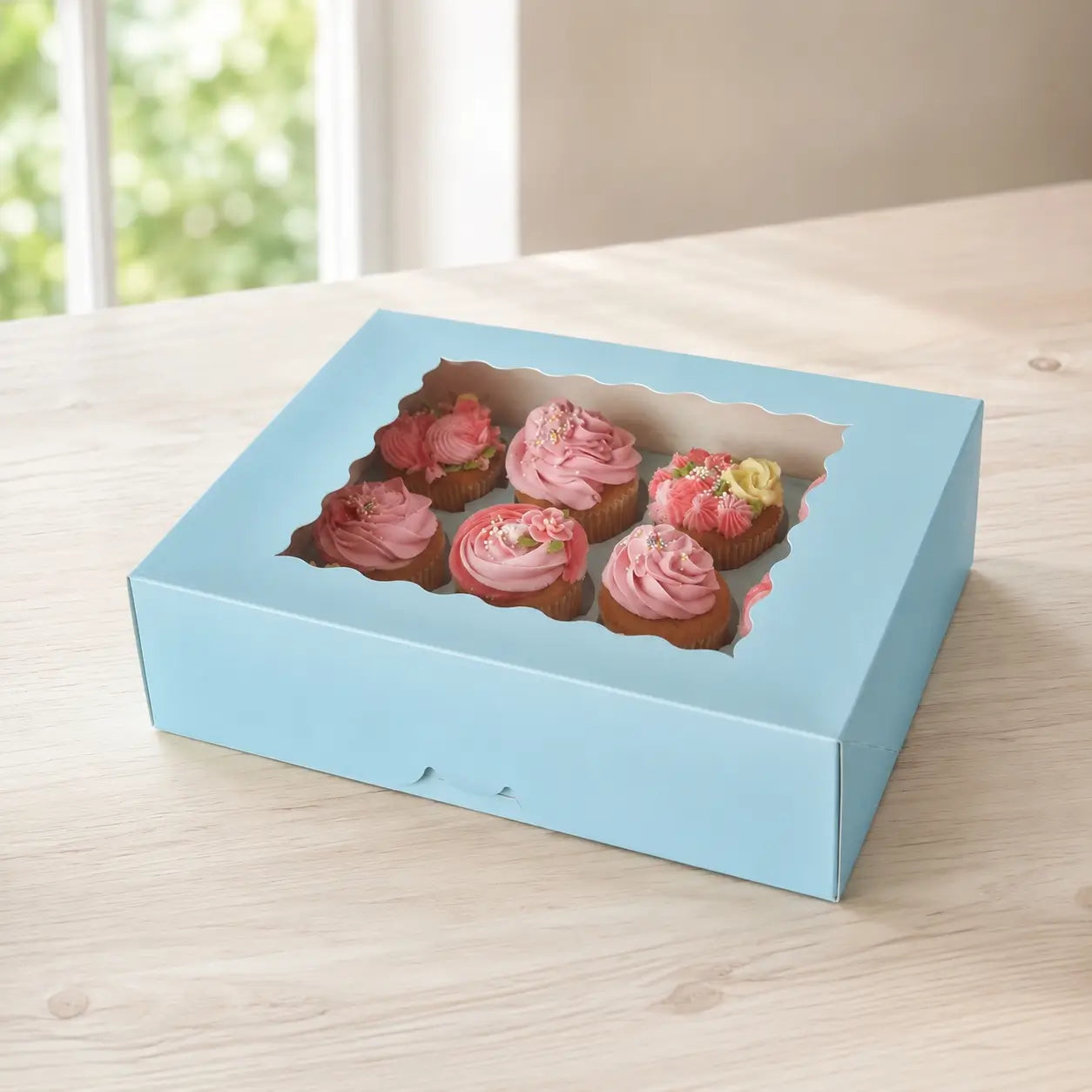Cake Craft blue 12 cupcake box with clear window and insert