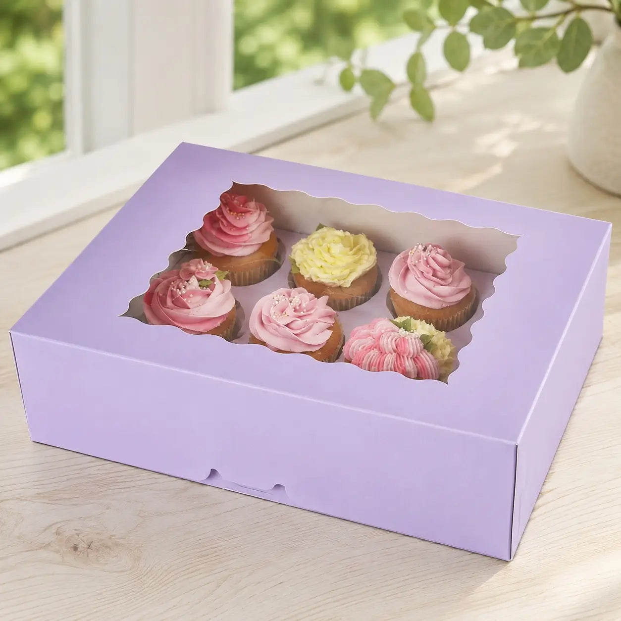 Cake Craft lilac 12 cupcake box with clear window and insert