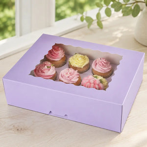 Cake Craft lilac 12 cupcake box with clear window and insert
