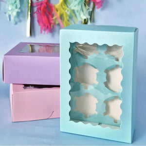 Cake Craft pastel six-cupcake boxes with clear window and insert