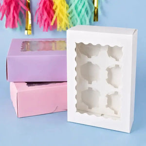 White cupcake box with insert for six standard cupcakes.