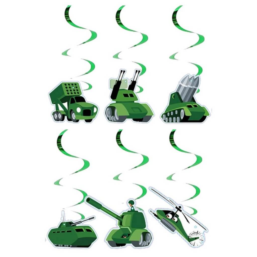 Army Vehicle Swirls Hanging Decorations 6pk