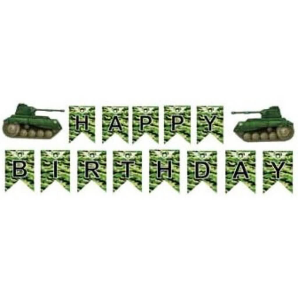 Happy Birthday Army Tank Paper Banner