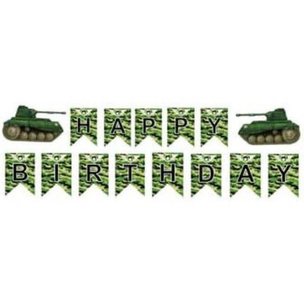 Happy Birthday Army Tank Paper Banner | Party Supplies