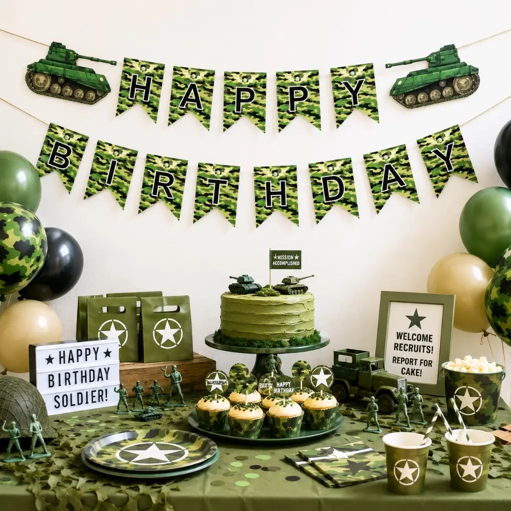 Happy Birthday Army Tank Paper Banner